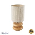 TUVALU  Boho Επιτραπέζιο Φωτιστικό Μονόφωτο 1 x E27 IP20 Καφέ Ξύλο με Μπεζ Νήμα - Μ22 x Π22 x Υ42cm