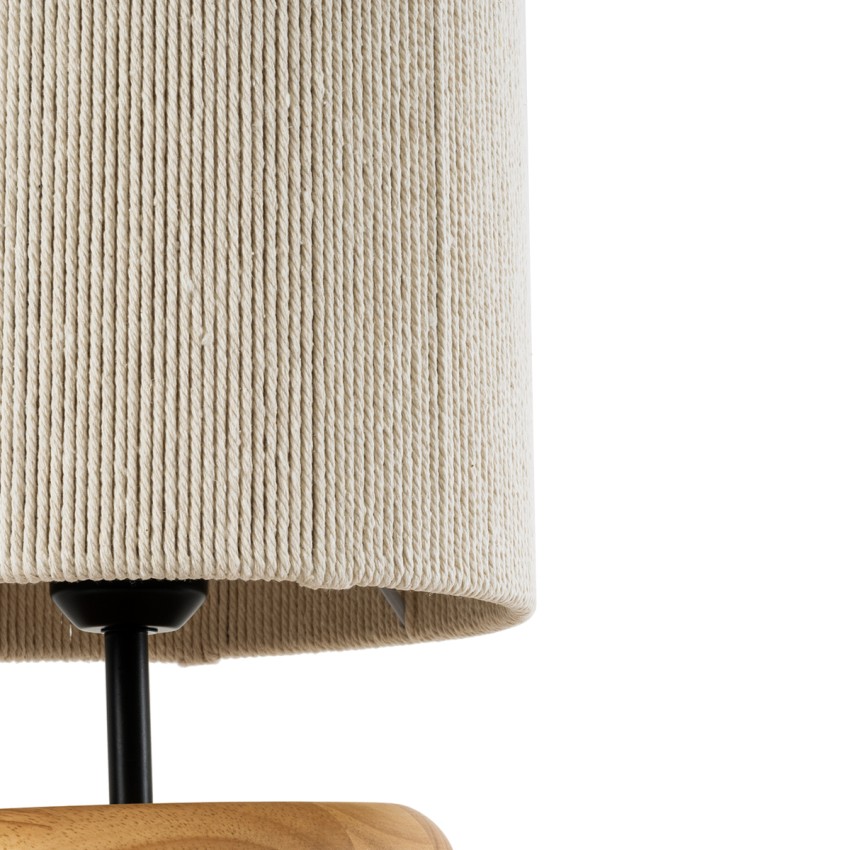 TUVALU  Boho Επιτραπέζιο Φωτιστικό Μονόφωτο 1 x E27 IP20 Καφέ Ξύλο με Μπεζ Νήμα - Μ22 x Π22 x Υ42cm