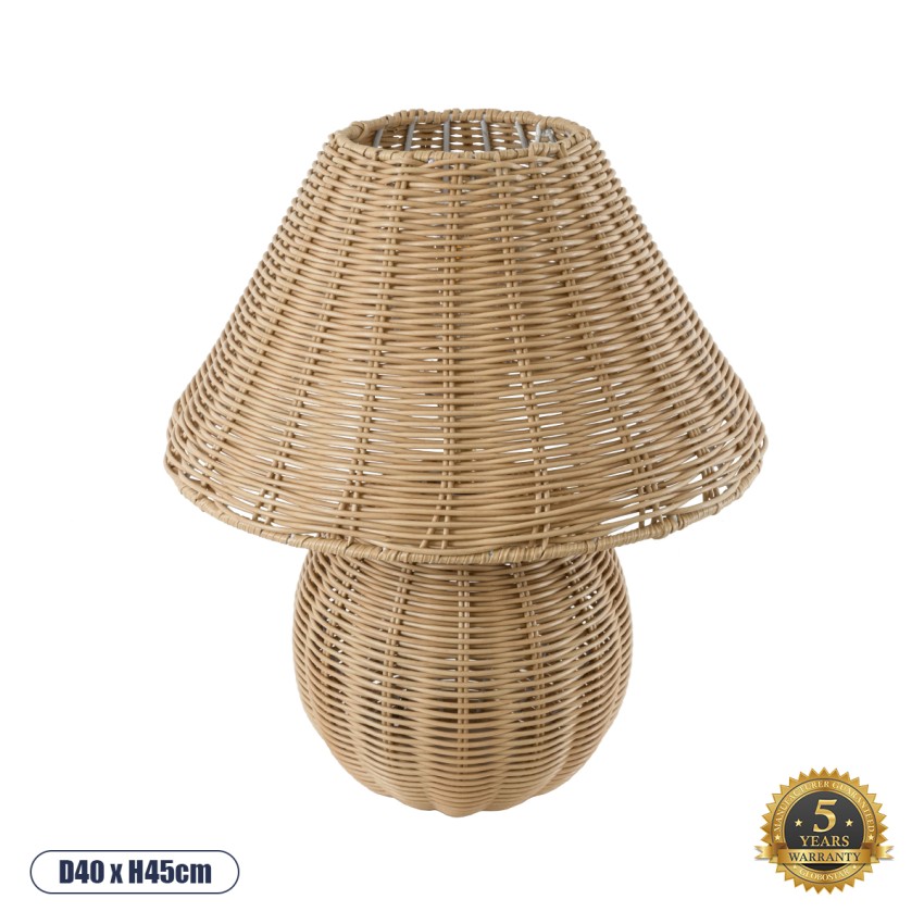 PERU  Boho Επιτραπέζιο Φωτιστικό Μονόφωτο 1 x E27 AC220-240V IP20 - Φ40 x Υ45cm - Μπεζ Ξύλινο Καμπάνα