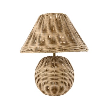 PERU  Boho Επιτραπέζιο Φωτιστικό Μονόφωτο 1 x E27 AC220-240V IP20 - Φ40 x Υ45cm - Μπεζ Ξύλινο Καμπάνα