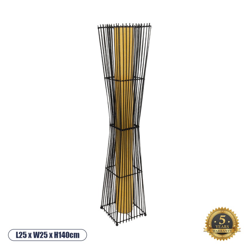 PALMA  Boho Επιδαπέδιο Φωτιστικό Δίφωτο 2 x E27 IP20 Μαύρο Ξύλο με Μπεζ Ύφασμα - Μ25 x Π25 x Υ140cm