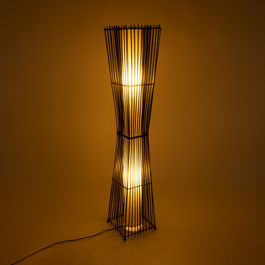 PALMA  Boho Επιδαπέδιο Φωτιστικό Δίφωτο 2 x E27 IP20 Μαύρο Ξύλο με Μπεζ Ύφασμα - Μ25 x Π25 x Υ140cm