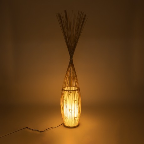 PORTONOVO  Boho Επιδαπέδιο Φωτιστικό Μονόφωτο 1 x E27 IP20 Μπεζ Ξύλο με Λευκό Ύφασμα - Μ35 x Π35 x Υ165cm