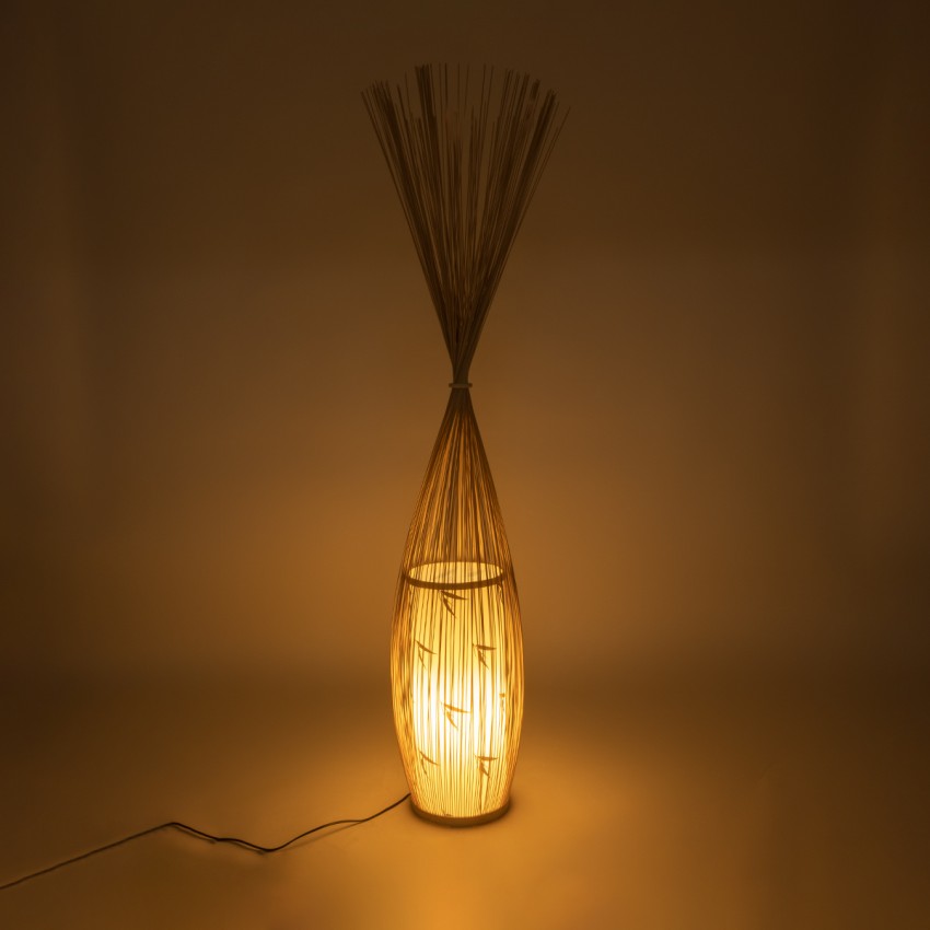 PORTONOVO  Boho Επιδαπέδιο Φωτιστικό Μονόφωτο 1 x E27 IP20 Μπεζ Ξύλο με Λευκό Ύφασμα - Μ35 x Π35 x Υ165cm