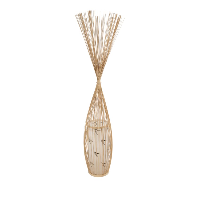 PORTONOVO  Boho Επιδαπέδιο Φωτιστικό Μονόφωτο 1 x E27 IP20 Μπεζ Ξύλο με Λευκό Ύφασμα - Μ35 x Π35 x Υ165cm