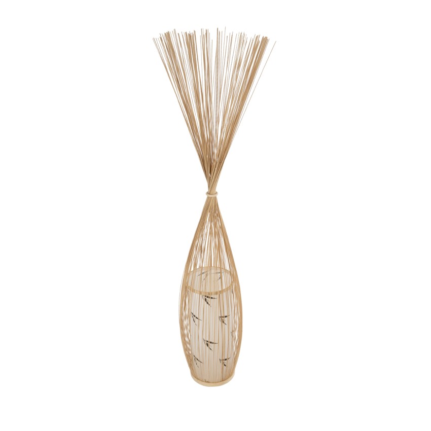 PORTONOVO  Boho Επιδαπέδιο Φωτιστικό Μονόφωτο 1 x E27 IP20 Μπεζ Ξύλο με Λευκό Ύφασμα - Μ35 x Π35 x Υ165cm