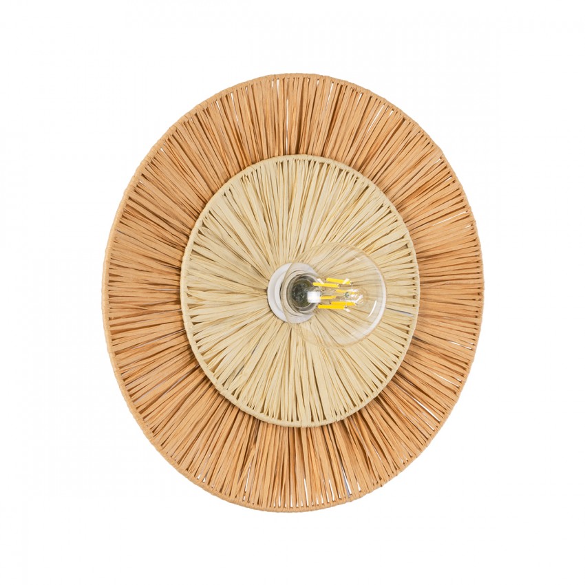 COLOMBO  Boho Επιτοίχιο Φωτιστικό Απλίκα Μονόφωτο 1 x E27 IP20 Μπεζ Ράφια - Μ40 x Π40 x Υ9cm