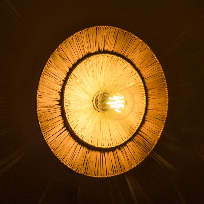 COLOMBO  Boho Επιτοίχιο Φωτιστικό Απλίκα Μονόφωτο 1 x E27 IP20 Μπεζ Ράφια - Μ40 x Π40 x Υ9cm