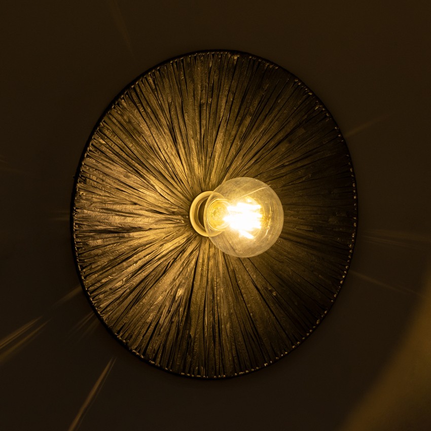 COLOMBO  Boho Επιτοίχιο Φωτιστικό Απλίκα Μονόφωτο 1 x E27 IP20 Μαύρη Ράφια - Μ40 x Π40 x Υ9cm