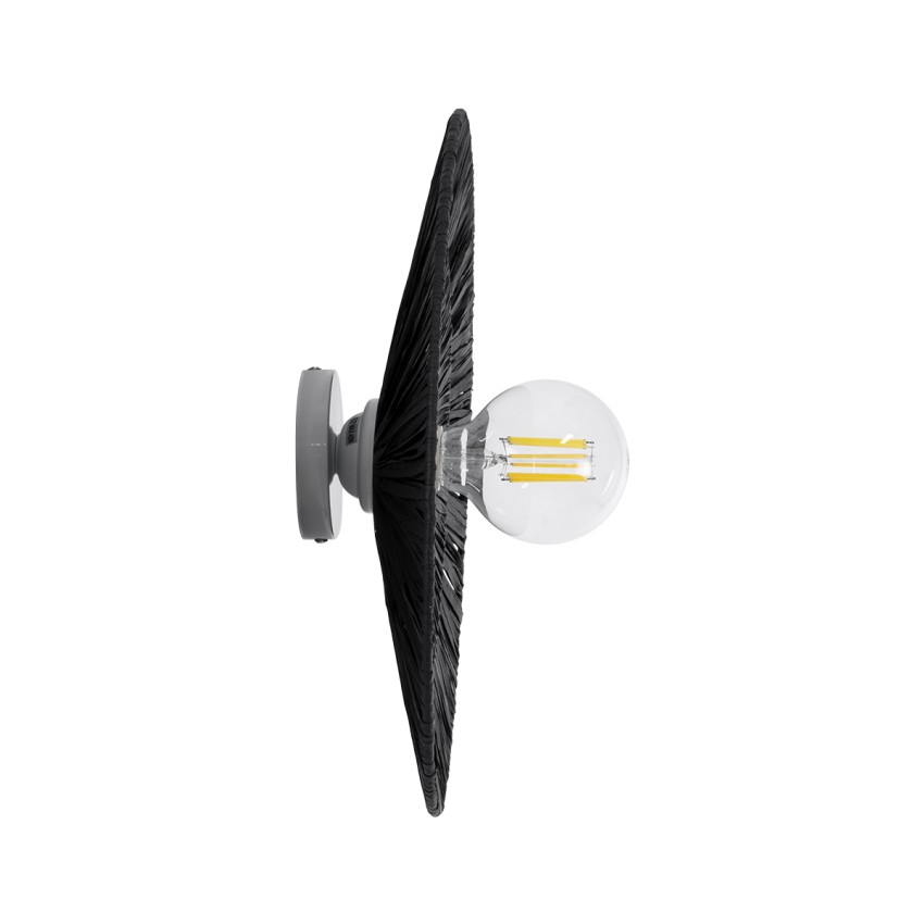 COLOMBO  Boho Επιτοίχιο Φωτιστικό Απλίκα Μονόφωτο 1 x E27 IP20 Μαύρη Ράφια - Μ40 x Π40 x Υ9cm