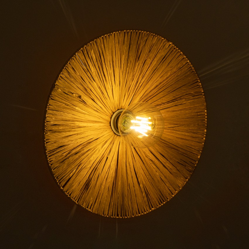 COLOMBO  Boho Επιτοίχιο Φωτιστικό Απλίκα Μονόφωτο 1 x E27 IP20 Μπεζ Ράφια - Μ40 x Π40 x Υ9cm