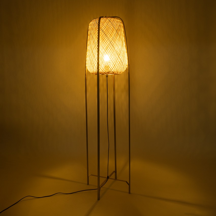 MEILANI  Boho Επιδαπέδιο Φωτιστικό Μονόφωτο 1 x E27 IP20 Χρυσό Μέταλλο με Μπεζ Ξύλο - Μ40 x Π40 x Υ150cm