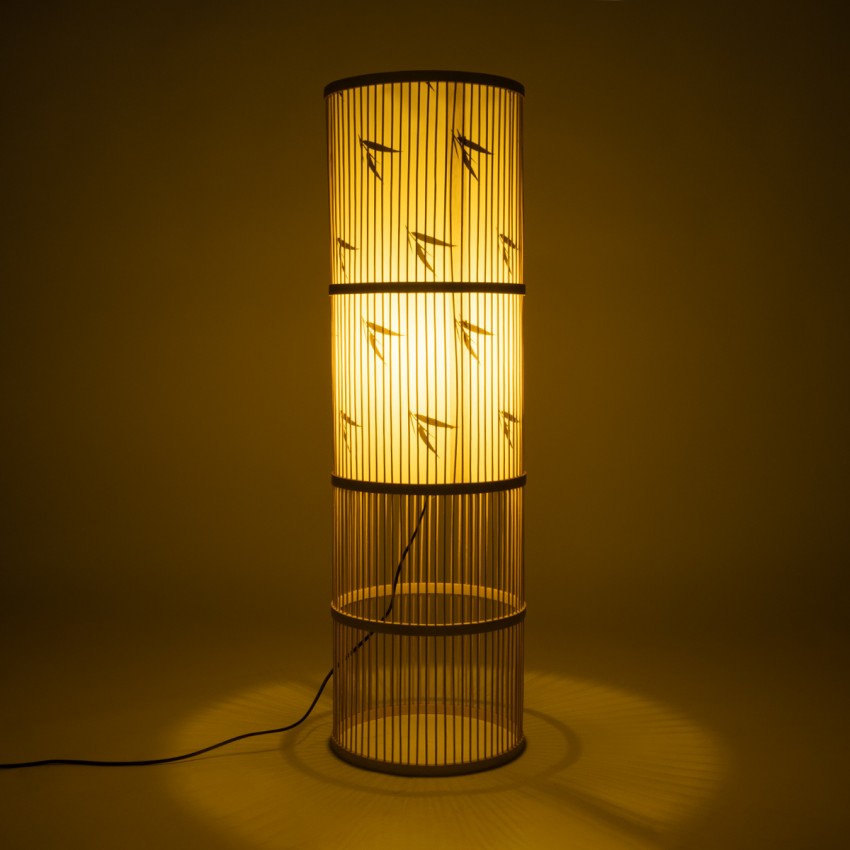 FALKLAND  Boho Επιδαπέδιο Φωτιστικό Μονόφωτο 1 x E27 IP20 Μπεζ Ξύλο με Λευκό Ύφασμα - Μ30 x Π30 x Υ100cm