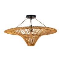 PALERMO  Boho Φωτιστικό Οροφής Πλέγμα Μονόφωτο 1 x E27 IP20 Καφέ Ξύλο - Μ60 x Π60 x Υ36cm