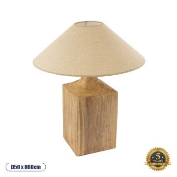 LAFRONTERA  Boho Επιτραπέζιο Φωτιστικό Μονόφωτο 1 x E27 AC220-240V IP20 - Φ50 x Υ60cm - Μπεζ Ξύλινο Καμπάνα
