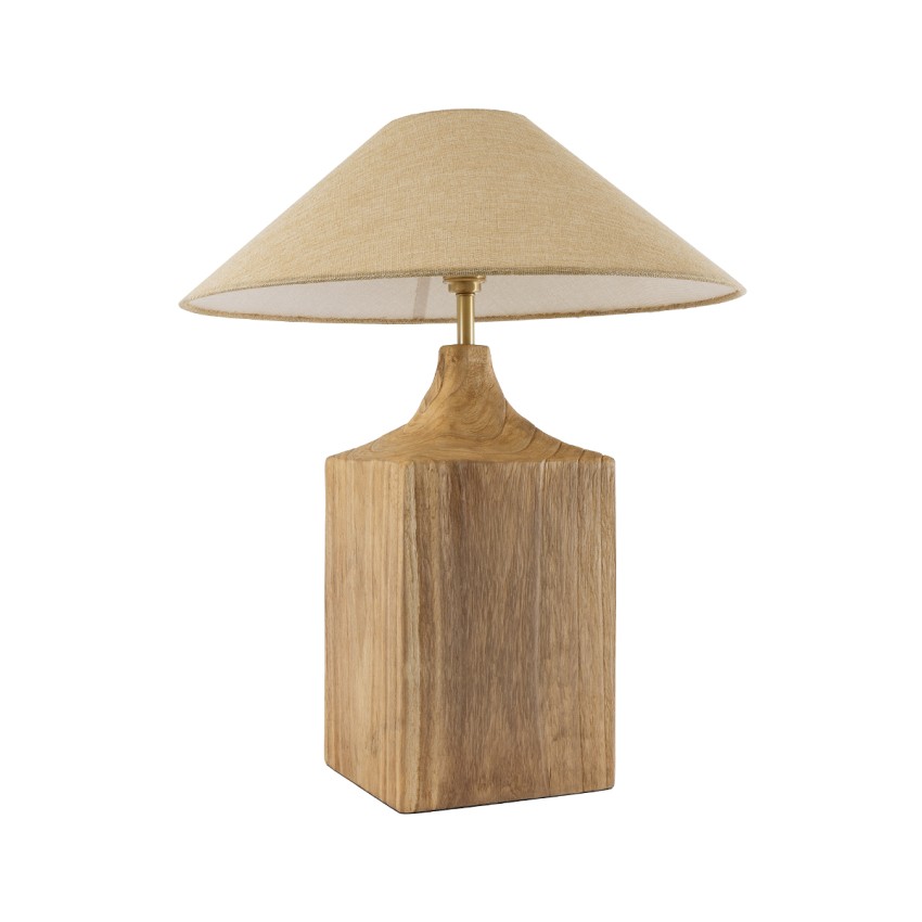 LAFRONTERA  Boho Επιτραπέζιο Φωτιστικό Μονόφωτο 1 x E27 AC220-240V IP20 - Φ50 x Υ60cm - Μπεζ Ξύλινο Καμπάνα