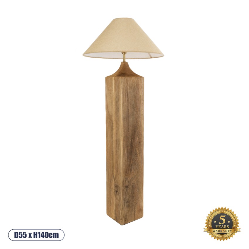 LAFRONTERA  Boho Επιδαπέδιο Φωτιστικό Μονόφωτο 1 x E27 IP20 Καφέ Ξύλο με Μπεζ Ύφασμα - Μ55 x Π55 x Υ140cm