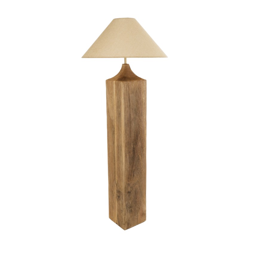 LAFRONTERA  Boho Επιδαπέδιο Φωτιστικό Μονόφωτο 1 x E27 IP20 Καφέ Ξύλο με Μπεζ Ύφασμα - Μ55 x Π55 x Υ140cm