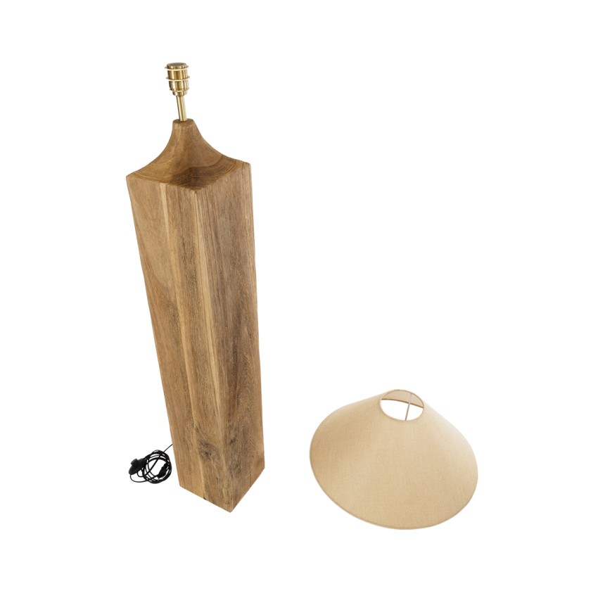 LAFRONTERA  Boho Επιδαπέδιο Φωτιστικό Μονόφωτο 1 x E27 IP20 Καφέ Ξύλο με Μπεζ Ύφασμα - Μ55 x Π55 x Υ140cm