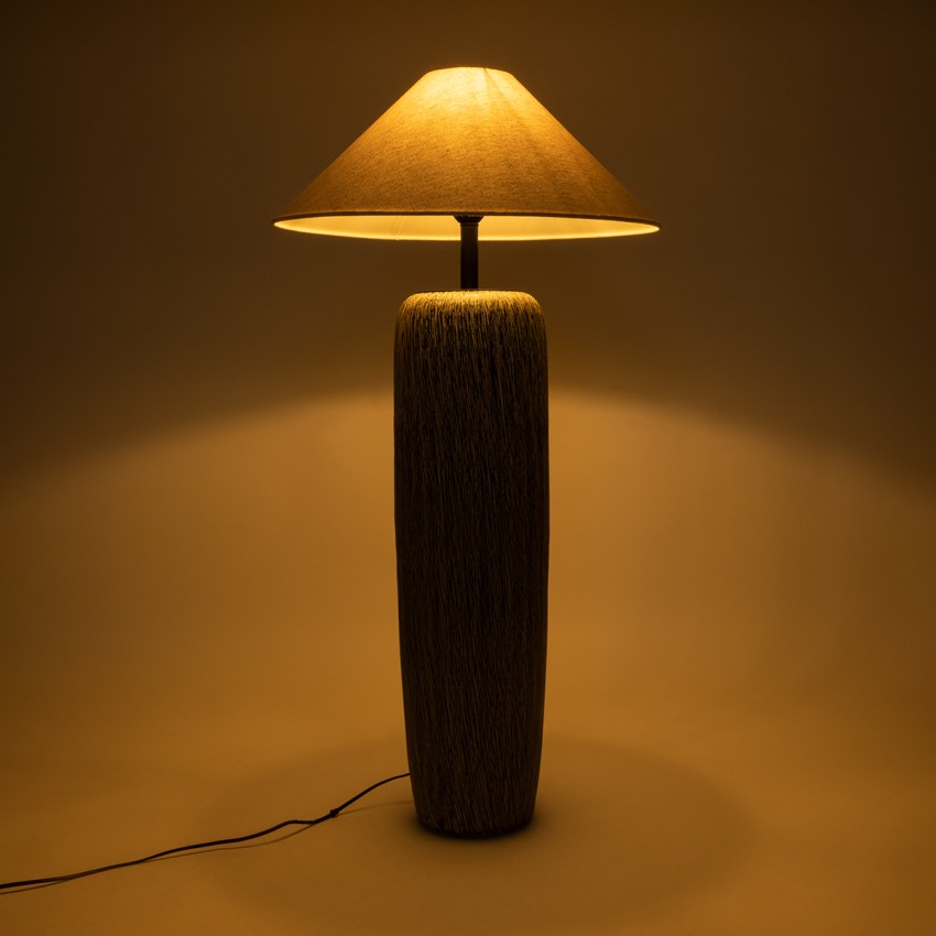 OLIANA  Boho Επιδαπέδιο Φωτιστικό Μονόφωτο 1 x E27 IP20 Γκρι Κεραμικό με Μπεζ Ύφασμα - Μ55 x Π55 x Υ110cm