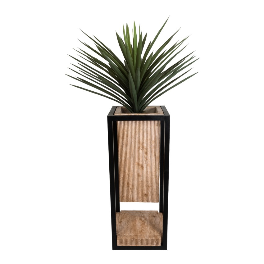 Τεχνητός Κήπος CASSIANO  Επιδαπέδιο Μεταλλικό Τσιμεντένιο Κασπώ Γλάστρα -  Καφέ με Μαύρο Μ36 x Π36 x Υ90cm