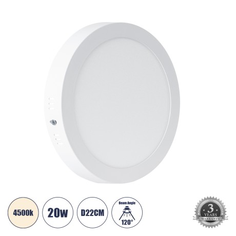 Εξωτερικό LED Panel Φ22cm 20W 2120lm 120° AC 220-240V IP20 Φ22.2 x Υ3cm Φυσικό Λευκό 4500K