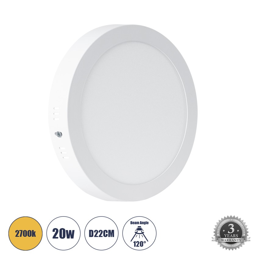 Εξωτερικό LED Panel Φ22cm 20W 2060lm 120° AC 220-240V IP20 Φ22.2 x Υ3cm Θερμό Λευκό 2700K