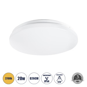 CELANO  LED Πλαφονιέρα Οροφής Στρόγγυλη Φ26 20W 1800lm 120° AC 220-240V Αδιάβροχη IP54 Φ26 x Υ6cm Θερμό Λευκό 2700K