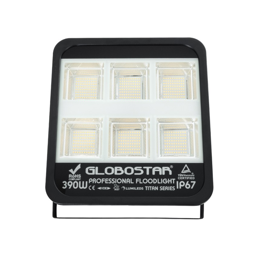 GLOBOSTAR® TITAN  Προβολέας για Γήπεδα Tennis & Ποδοσφαίρου 5x5 LED 390W 48750lm 60°x90° AC 220-240V Αδιάβροχο IP67 Φυσικό Λευκό 5000K - Lumileds SMD Chip  - Μαύρο Ματ - Μ32 x Π8 x Υ35cm