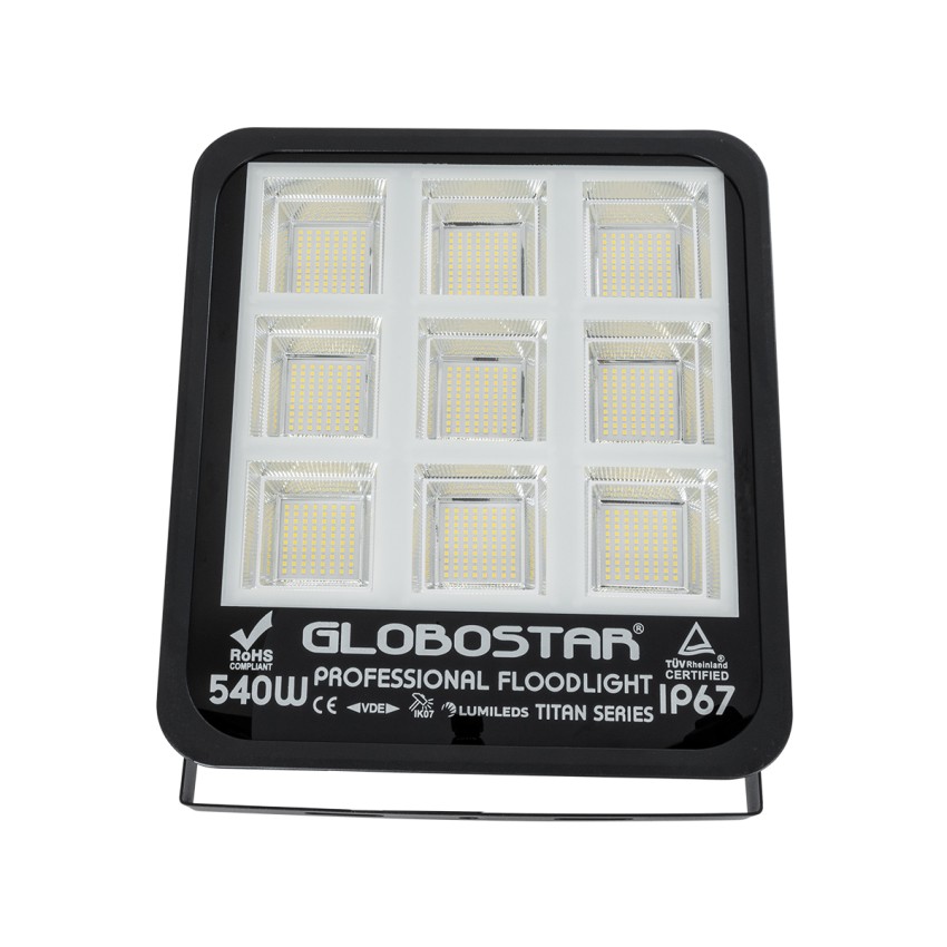 GLOBOSTAR® TITAN  Προβολέας για Γήπεδα Tennis & Ποδοσφαίρου 5x5 LED 540W 67500lm 60°x90° AC 220-240V Αδιάβροχο IP67 Φυσικό Λευκό 5000K - Lumileds SMD Chip  - Μαύρο Ματ - Μ38 x Π8 x Υ42cm