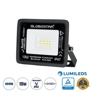 ATLAS  Επαγγελματικός Προβολέας LED 10W 1250lm 120° AC 220-240V - Αδιάβροχος IP67 - Μ10 x Π2 x Υ8cm - Μαύρο - Ψυχρό Λευκό 6000K - LUMILEDS Chips