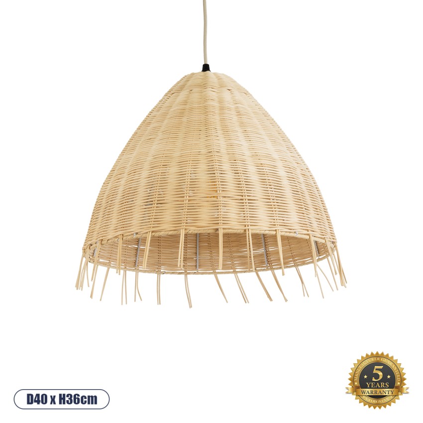 AQUATIC  Boho Κρεμαστό Φωτιστικό Καμπάνα Μονόφωτο 1 x E27 IP20 Μπεζ Ξύλο - Μ40 x Π40 x Υ36cm