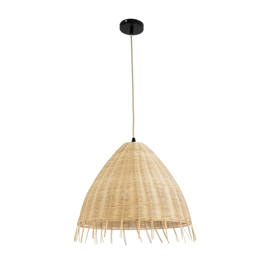 AQUATIC  Boho Κρεμαστό Φωτιστικό Καμπάνα Μονόφωτο 1 x E27 IP20 Μπεζ Ξύλο - Μ40 x Π40 x Υ36cm