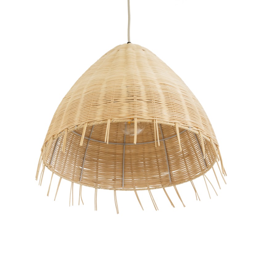 AQUATIC  Boho Κρεμαστό Φωτιστικό Καμπάνα Μονόφωτο 1 x E27 IP20 Μπεζ Ξύλο - Μ40 x Π40 x Υ36cm