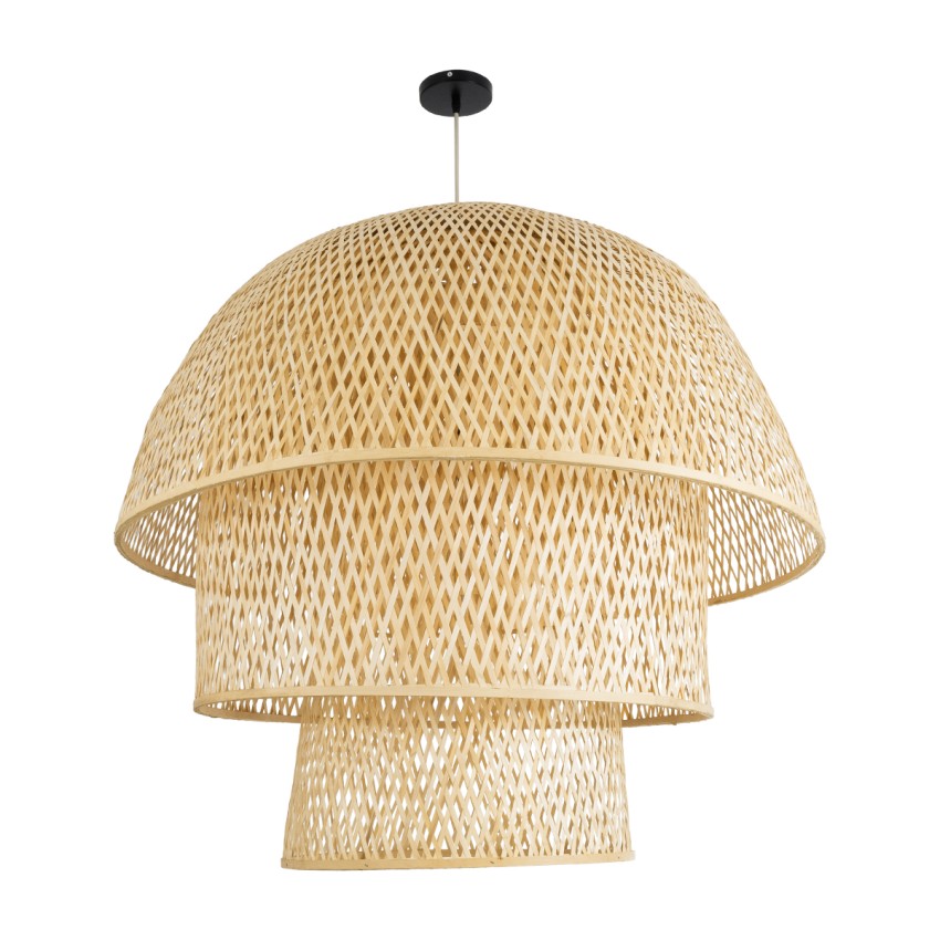 HIROKA  Boho Κρεμαστό Φωτιστικό Καμπάνα Μονόφωτο 1 x E27 IP20 Μπεζ Ξύλο - Μ100 x Π100 x Υ110cm