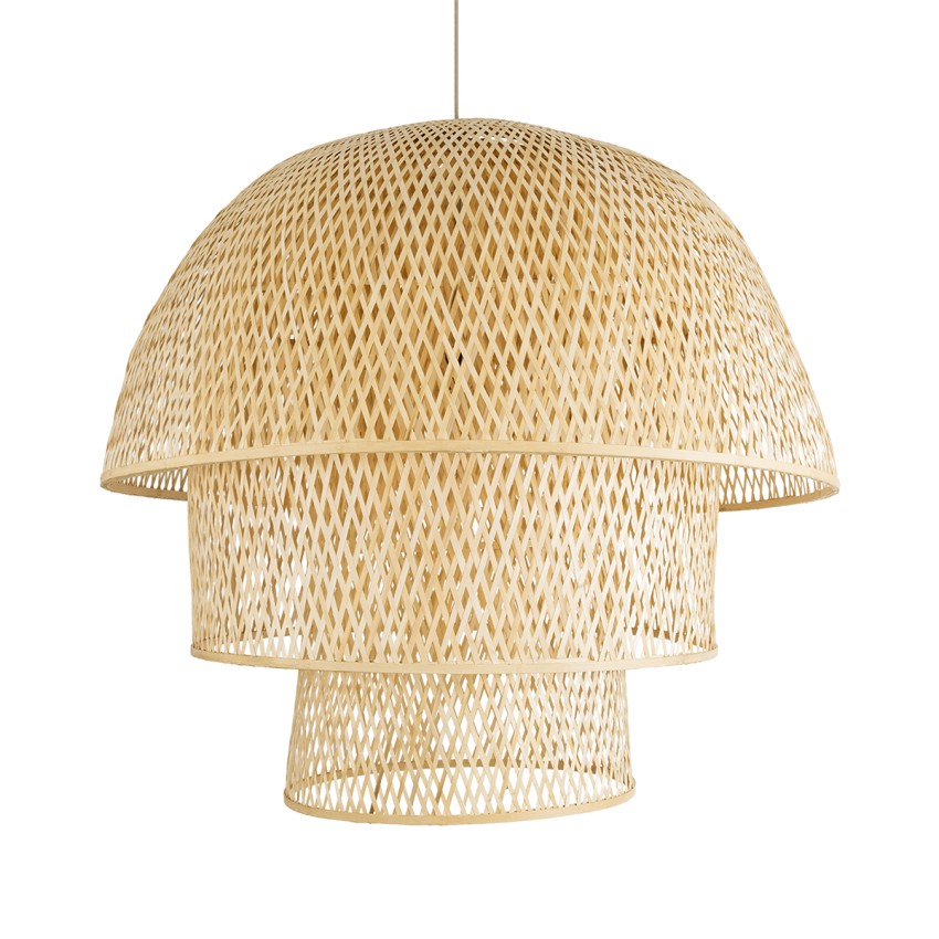 HIROKA  Boho Κρεμαστό Φωτιστικό Καμπάνα Μονόφωτο 1 x E27 IP20 Μπεζ Ξύλο - Μ100 x Π100 x Υ110cm