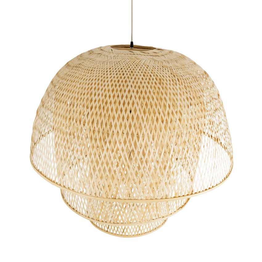 HIROKA  Boho Κρεμαστό Φωτιστικό Καμπάνα Μονόφωτο 1 x E27 IP20 Μπεζ Ξύλο - Μ100 x Π100 x Υ110cm