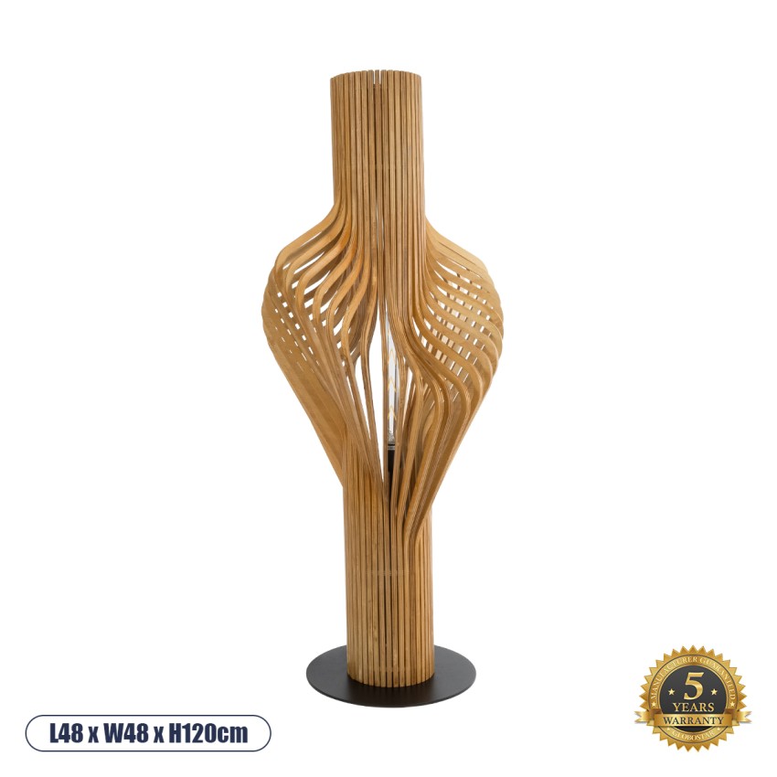 MIHIRO  Boho Επιδαπέδιο Φωτιστικό Μονόφωτο 1 x E27 IP20 Καφέ Ξύλο με Μαύρο Μέταλλο - Μ48 x Π48 x Υ120cm