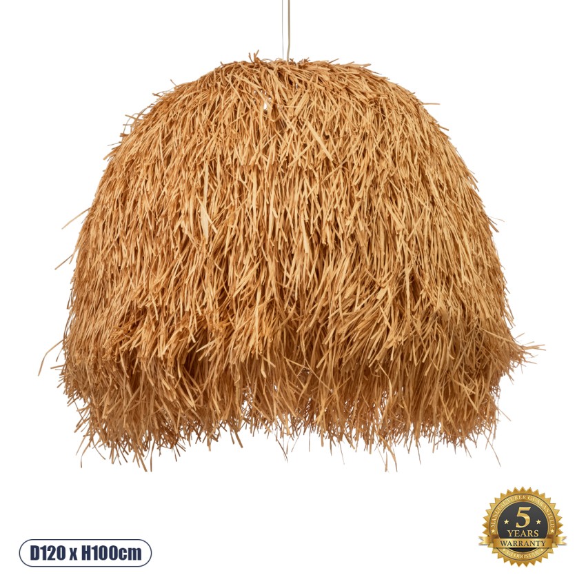 GUADELOUPE  Boho Κρεμαστό Φωτιστικό Καμπάνα Μονόφωτο 1 x E27 IP20 Μπεζ Ράφια - Μ120 x Π120 x Υ100cm