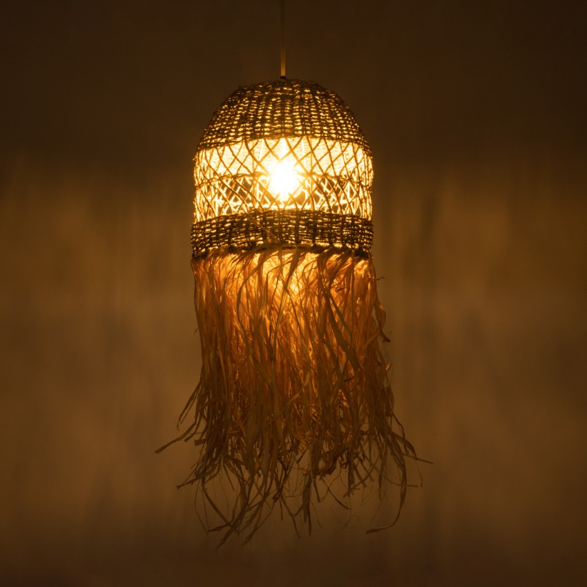 SAINTLUCIA  Boho Κρεμαστό Φωτιστικό Πλέγμα Μονόφωτο 1 x E27 IP20 Καφέ Ράφια - Μ30 x Π30 x Υ90cm