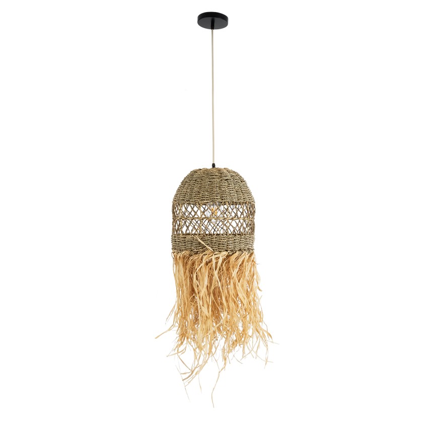 SAINTLUCIA  Boho Κρεμαστό Φωτιστικό Πλέγμα Μονόφωτο 1 x E27 IP20 Καφέ Ράφια - Μ30 x Π30 x Υ90cm