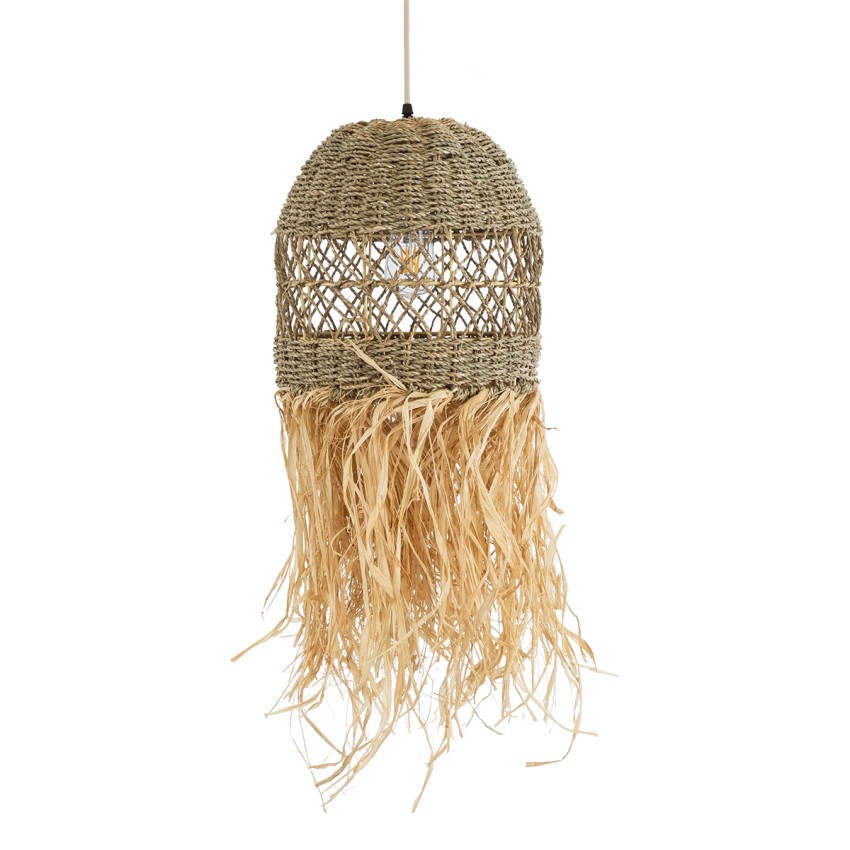SAINTLUCIA  Boho Κρεμαστό Φωτιστικό Πλέγμα Μονόφωτο 1 x E27 IP20 Καφέ Ράφια - Μ30 x Π30 x Υ90cm