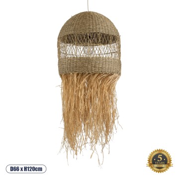 SAINTLUCIA  Boho Κρεμαστό Φωτιστικό Πλεγμα Μονόφωτο 1 x E27 IP20 Μπεζ Ράφια - Μ66 x Π66 x Υ120cm