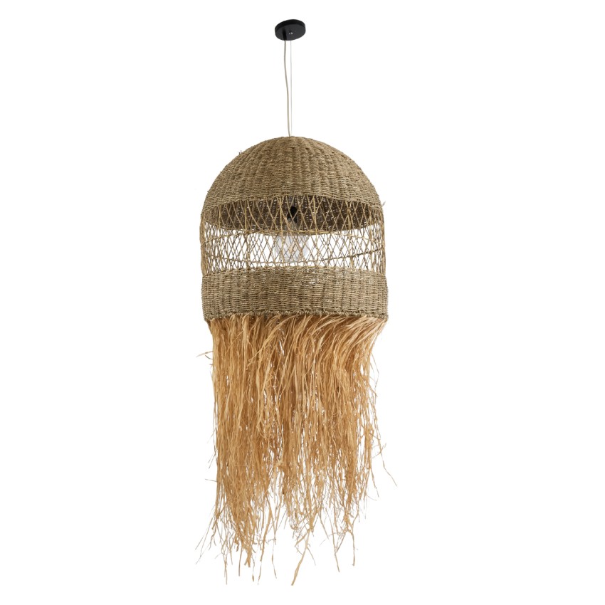 SAINTLUCIA  Boho Κρεμαστό Φωτιστικό Πλεγμα Μονόφωτο 1 x E27 IP20 Μπεζ Ράφια - Μ66 x Π66 x Υ120cm