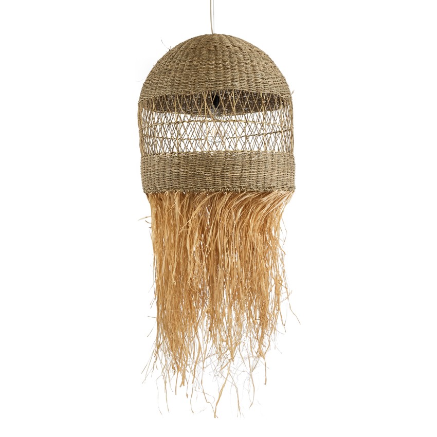 SAINTLUCIA  Boho Κρεμαστό Φωτιστικό Πλεγμα Μονόφωτο 1 x E27 IP20 Μπεζ Ράφια - Μ66 x Π66 x Υ120cm