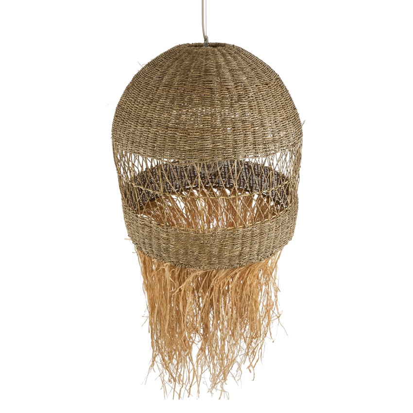 SAINTLUCIA  Boho Κρεμαστό Φωτιστικό Πλεγμα Μονόφωτο 1 x E27 IP20 Μπεζ Ράφια - Μ66 x Π66 x Υ120cm