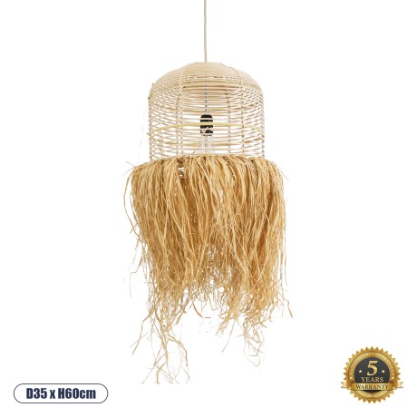 BASSETERRE  Boho Κρεμαστό Φωτιστικό Πλεγμα Μονόφωτο 1 x E27 IP20 Μπεζ Ξύλο - Μ35 x Π35 x Υ60cm