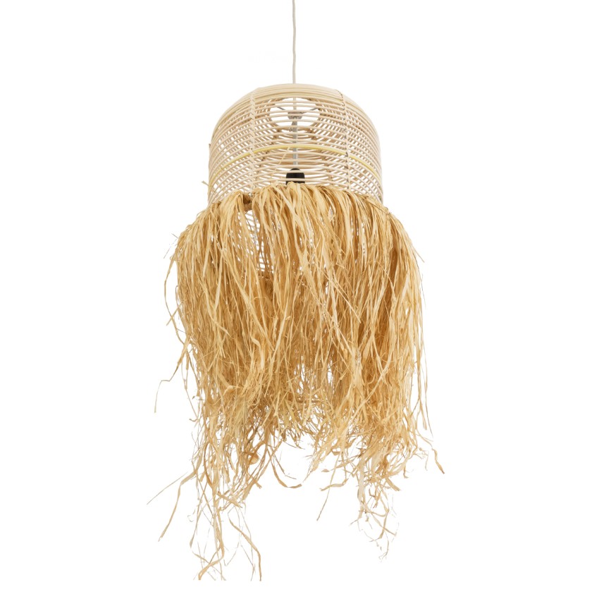 BASSETERRE  Boho Κρεμαστό Φωτιστικό Πλεγμα Μονόφωτο 1 x E27 IP20 Μπεζ Ξύλο - Μ35 x Π35 x Υ60cm