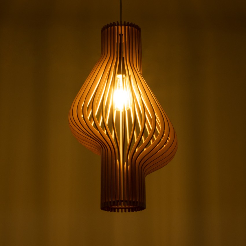 MIHIRO  Boho Κρεμαστό Φωτιστικό Πλέγμα Μονόφωτο 1 x E27 IP20 Μπεζ Ξύλο - Μ32 x Π32 x Υ56cm