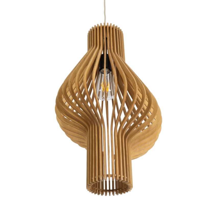 MIHIRO  Boho Κρεμαστό Φωτιστικό Πλέγμα Μονόφωτο 1 x E27 IP20 Μπεζ Ξύλο - Μ32 x Π32 x Υ56cm